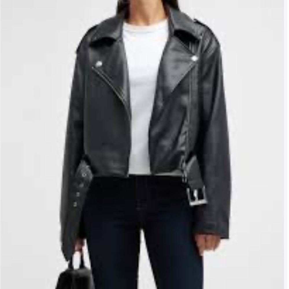 WeWoreWhat Cropped Moto Jacket Women S Black Heavy Faux Leather WWT28-1
